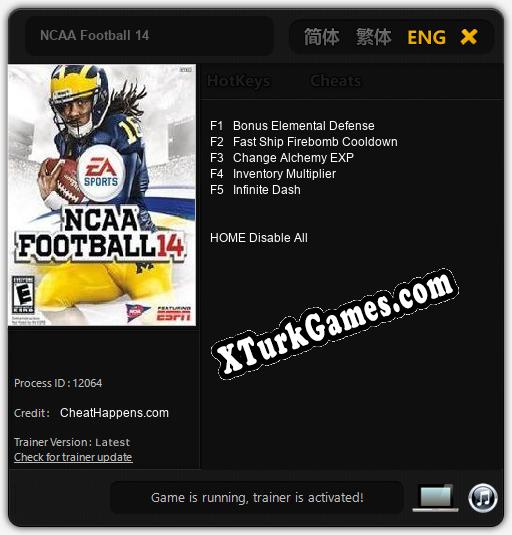 NCAA Football 14: Cheats, Trainer +5 [CheatHappens.com]