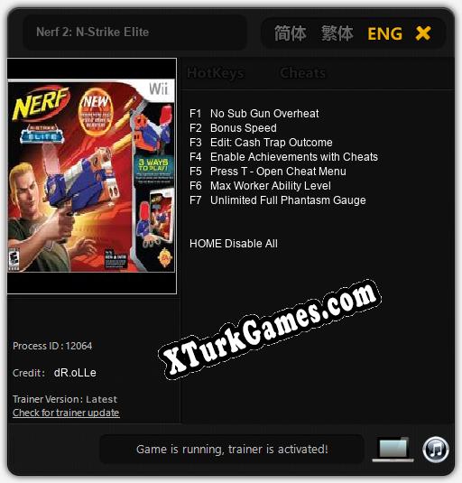 İçin Trainer’ı Çıktı Nerf 2: N-Strike Elite [v1.0.3]