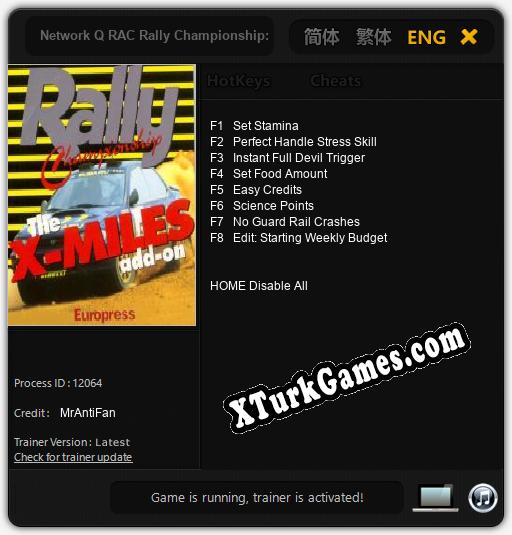 Network Q RAC Rally Championship: The X-Miles Add-on: Cheats, Trainer +8 [MrAntiFan]
