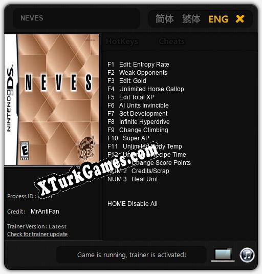 İçin Trainer’ı Çıktı NEVES [v1.0.8]