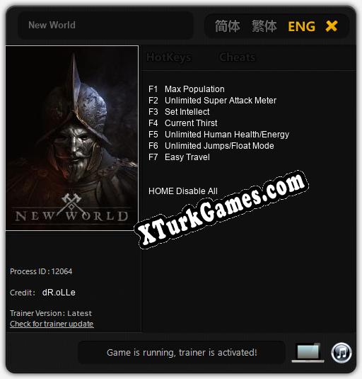 İçin Trainer’ı Çıktı New World [v1.0.1]