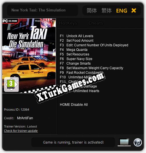 İçin Trainer’ı Çıktı New York Taxi: The Simulation [v1.0.2]