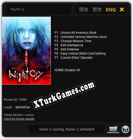 NightCry: Cheats, Trainer +7 [MrAntiFan]