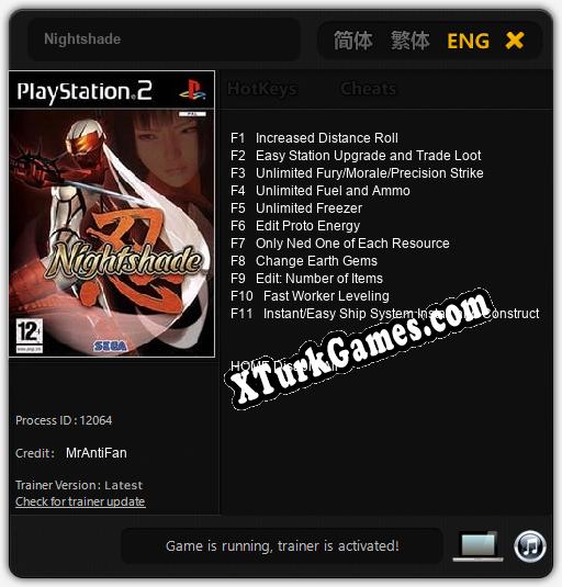Nightshade: Trainer’ı (V1.0.18)