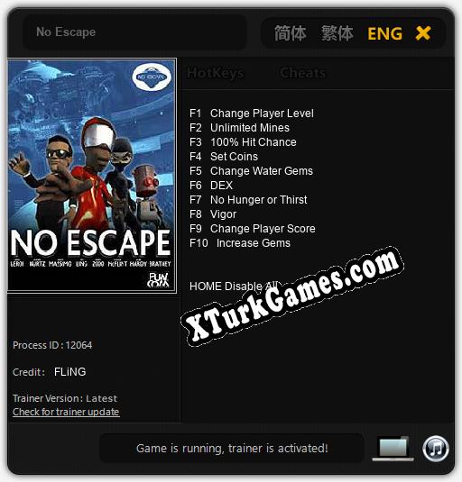 İçin Trainer’ı Çıktı No Escape [v1.0.7]