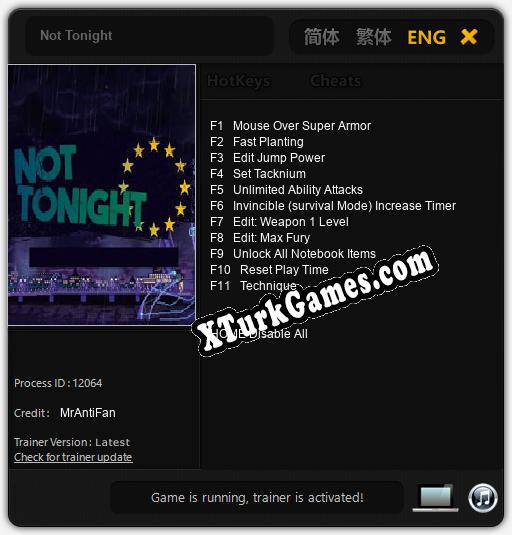 Not Tonight: Cheats, Trainer +11 [MrAntiFan]