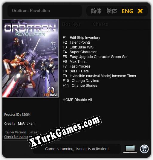 İçin Trainer’ı Çıktı Orbitron: Revolution [v1.0.1]