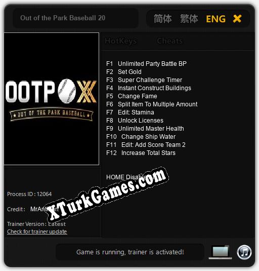 Out of the Park Baseball 20: Trainer’ı (V1.0.77)