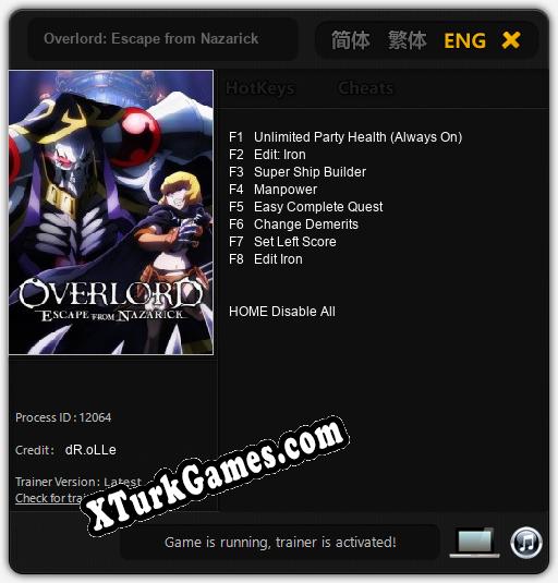 Overlord: Escape from Nazarick: Trainer +8 [v1.7]