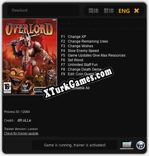 İçin Trainer’ı Çıktı Overlord [v1.0.4]