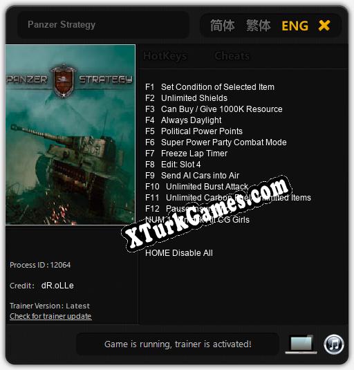 İçin Trainer’ı Çıktı Panzer Strategy [v1.0.1]