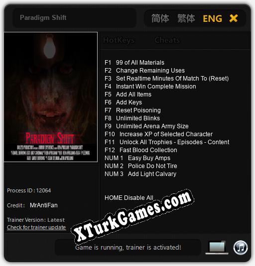 İçin Trainer’ı Çıktı Paradigm Shift [v1.0.7]