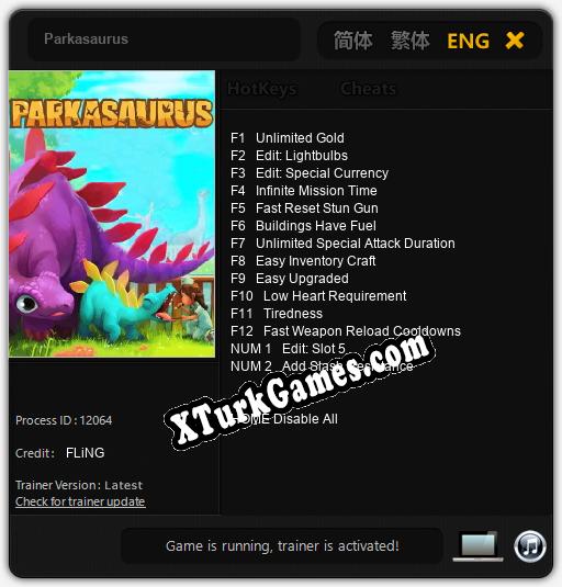 İçin Trainer’ı Çıktı Parkasaurus [v1.0.8]