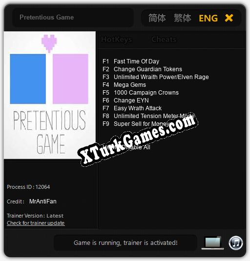 İçin Trainer’ı Çıktı Pretentious Game [v1.0.9]
