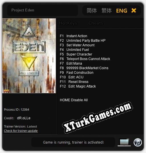 Project Eden: Trainer +12 [v1.2]