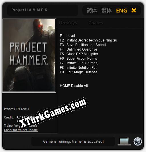 İçin Trainer’ı Çıktı Project H.A.M.M.E.R. [v1.0.3]