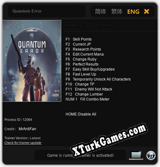 İçin Trainer’ı Çıktı Quantum Error [v1.0.4]