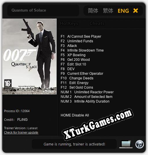 İçin Trainer’ı Çıktı Quantum of Solace [v1.0.5]