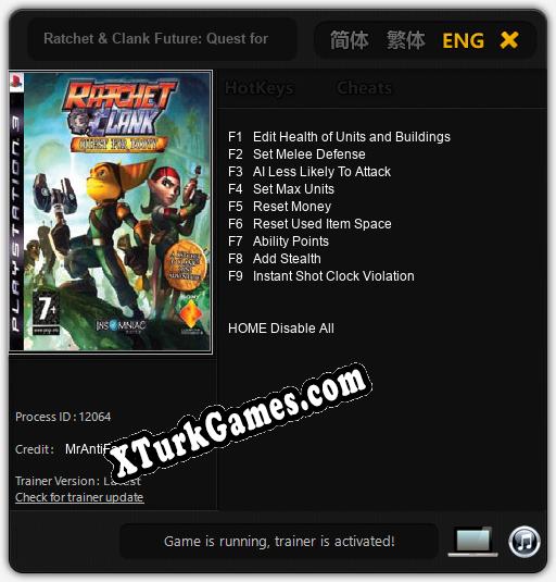 Ratchet & Clank Future: Quest for Booty: Trainer +9 [v1.2]