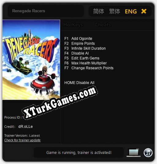 Renegade Racers: Trainer’ı (V1.0.14)
