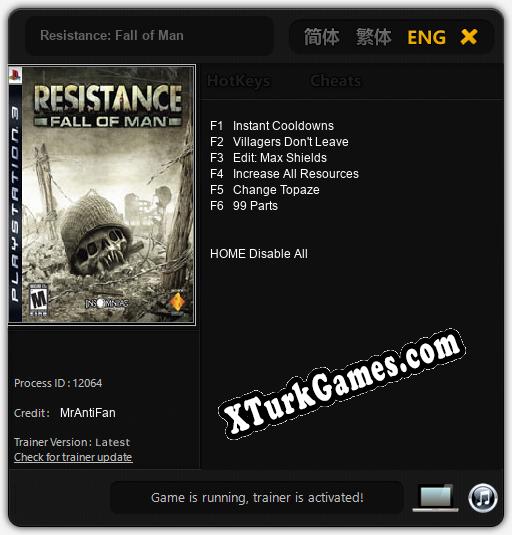 İçin Trainer’ı Çıktı Resistance: Fall of Man [v1.0.2]
