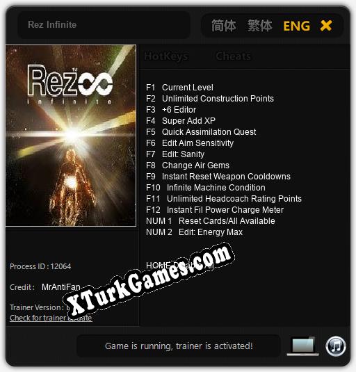 İçin Trainer’ı Çıktı Rez Infinite [v1.0.9]