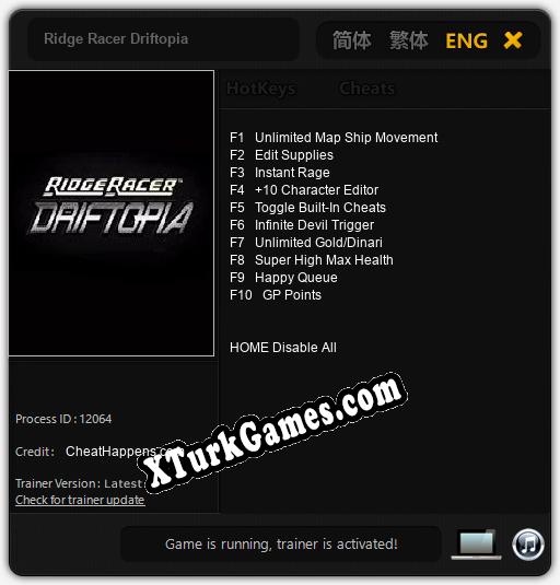 Ridge Racer Driftopia: Trainer’ı (V1.0.40)