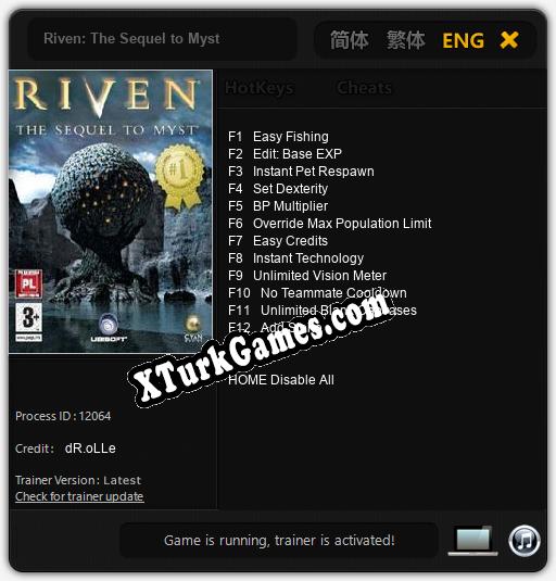 Riven: The Sequel to Myst: Trainer +12 [v1.3]