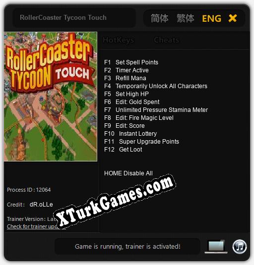 RollerCoaster Tycoon Touch: Trainer’ı (V1.0.93)