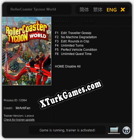 İçin Trainer’ı Çıktı RollerCoaster Tycoon World [v1.0.3]