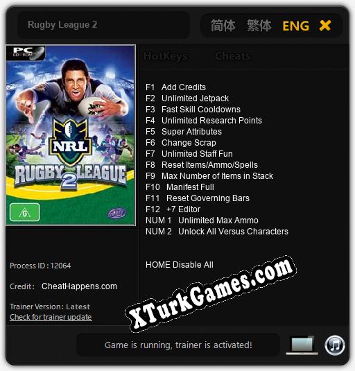 Rugby League 2: Trainer +14 [v1.1]