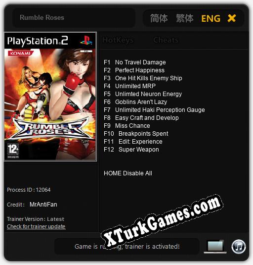İçin Trainer’ı Çıktı Rumble Roses [v1.0.4]