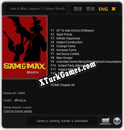 Sam & Max: Season 1 Culture Shock: Trainer +12 [v1.1]