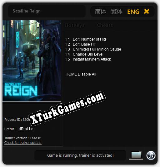 İçin Trainer’ı Çıktı Satellite Reign [v1.0.9]