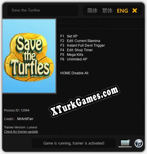 Save the Turtles: Trainer’ı (V1.0.74)