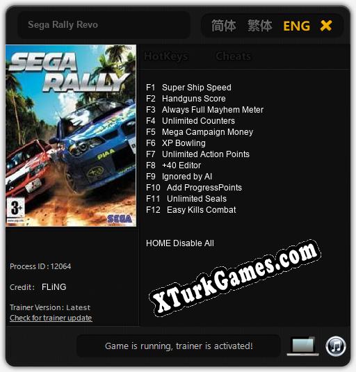 İçin Trainer’ı Çıktı Sega Rally Revo [v1.0.8]
