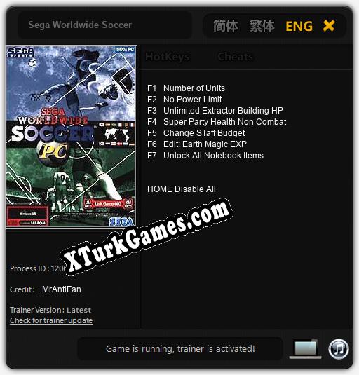Sega Worldwide Soccer: Cheats, Trainer +7 [MrAntiFan]