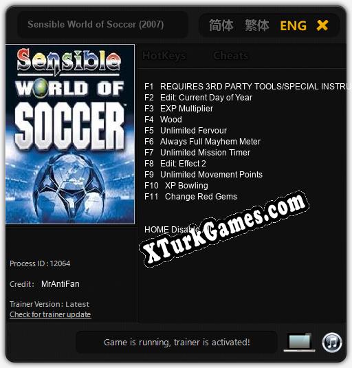 Sensible World of Soccer (2007): Trainer +11 [v1.7]