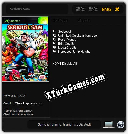 İçin Trainer’ı Çıktı Serious Sam [v1.0.1]