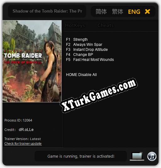 İçin Trainer’ı Çıktı Shadow of the Tomb Raider: The Price of Survival [v1.0.8]