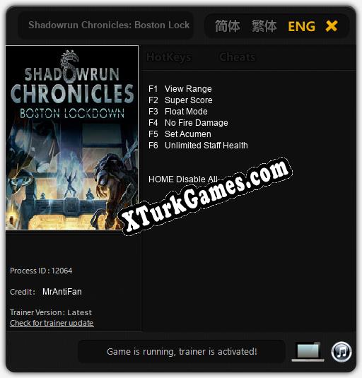 Shadowrun Chronicles: Boston Lockdown: Trainer +6 [v1.9]