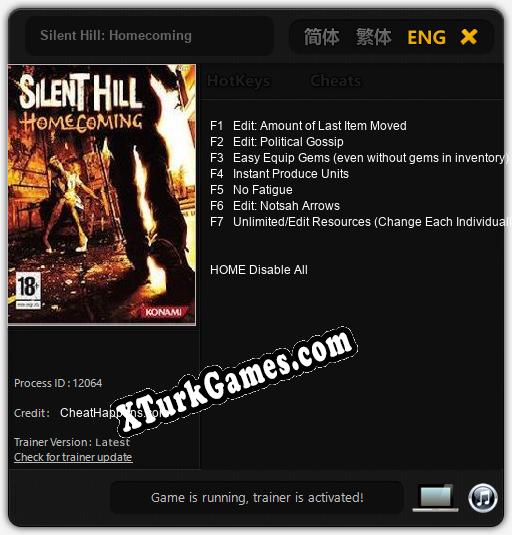 Silent Hill: Homecoming: Trainer’ı (V1.0.31)