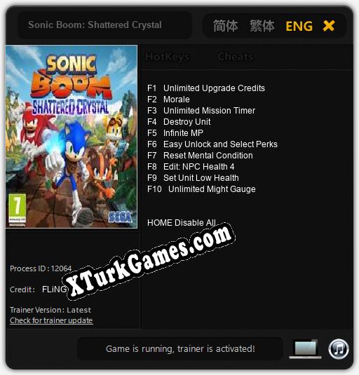 Sonic Boom: Shattered Crystal: Trainer +10 [v1.2]