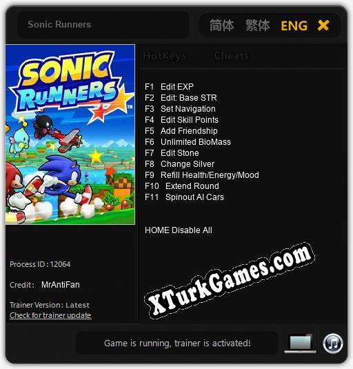 Sonic Runners: Trainer’ı (V1.0.47)