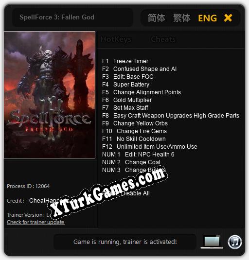 İçin Trainer’ı Çıktı SpellForce 3: Fallen God [v1.0.8]
