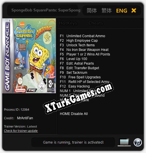 SpongeBob SquarePants: SuperSponge: Trainer +15 [v1.9]