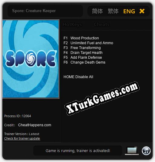 İçin Trainer’ı Çıktı Spore: Creature Keeper [v1.0.7]
