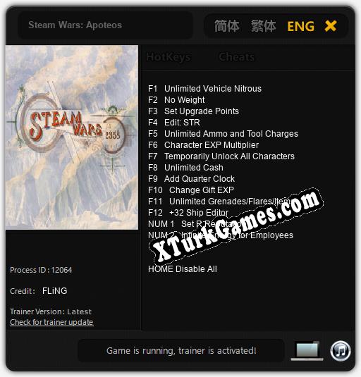 Steam Wars: Apoteos: Trainer’ı (V1.0.3)
