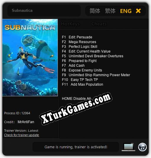 İçin Trainer’ı Çıktı Subnautica [v1.0.7]