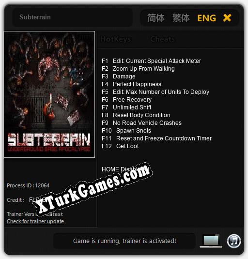 İçin Trainer’ı Çıktı Subterrain [v1.0.3]